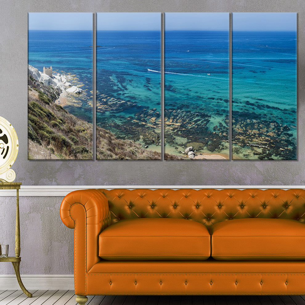 "White Tip Agrigento in Sicily Italy" Landscape Wall Art, 4 Panels, 48"x28"