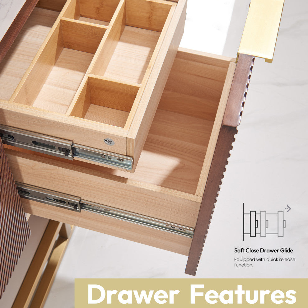 Mahon Bath Vanity, Stone Top, Brushed Gold Base, 36", Single Vanity, No Mirror