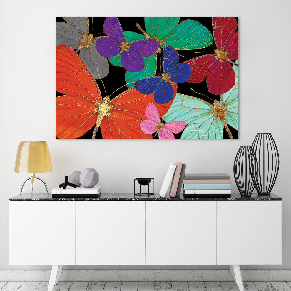 Colorful Butterflies Wall Art Unframed Free Floating Tempered Glass