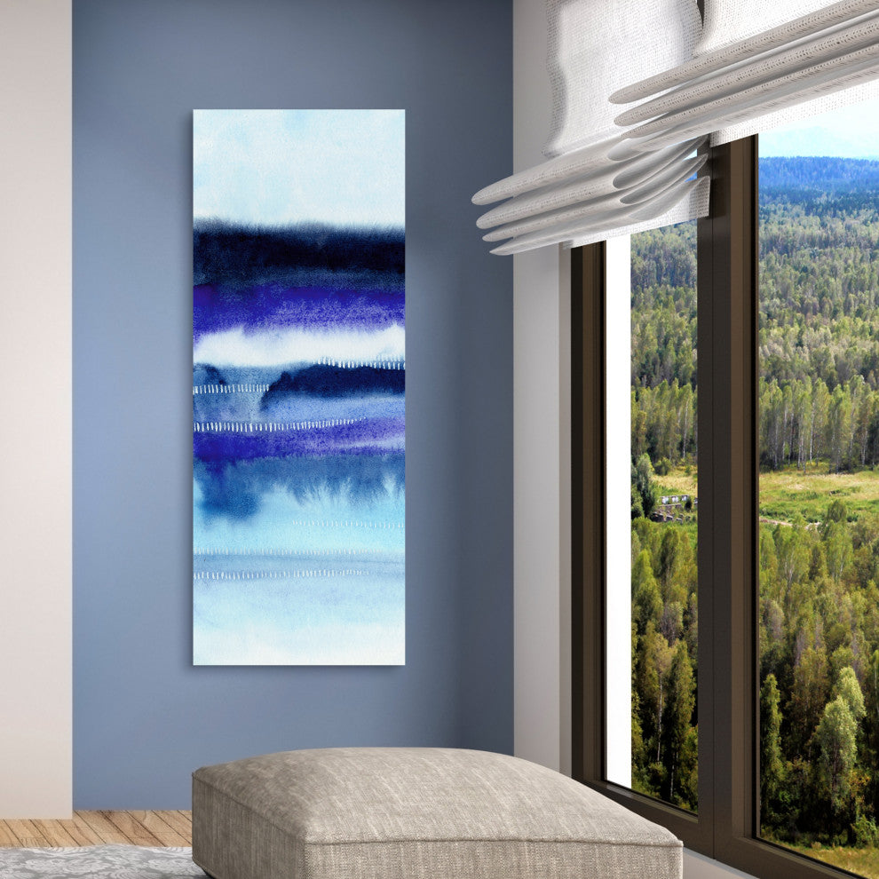 "Shorebreak Abstract A" Blue Abstract Wall Art Tempered Glass Wall Art 63" x 24"