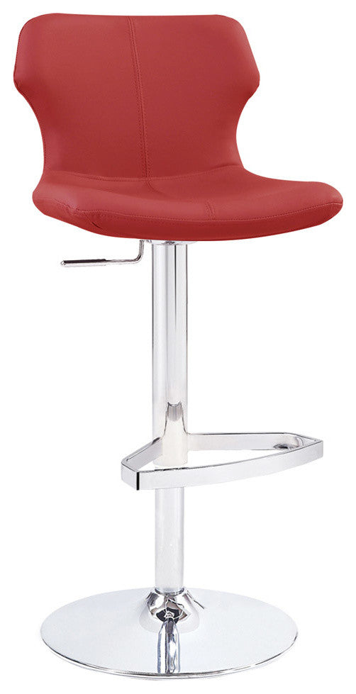 Modern Ellery Bar Stool Red Leatherette Polished Chrome Adjustable Base