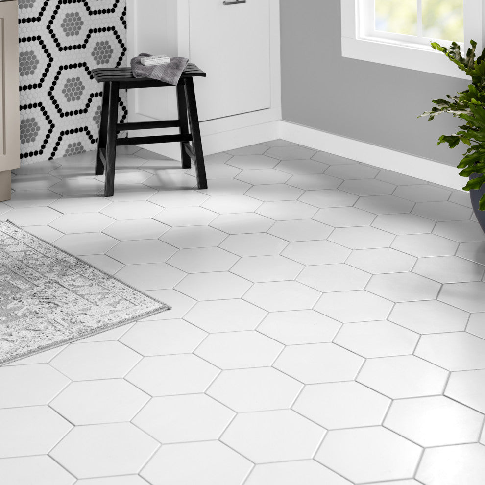 Textile Hex Porcelain Floor and Wall Tile, White