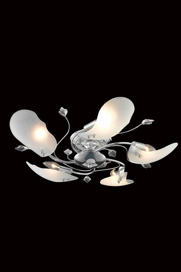 Elegant Petal Flush Mount, Chrome Finish With Elegant Cut Crystal