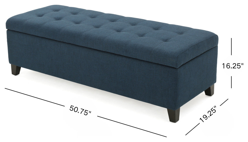 GDF Studio Sterling Fabric Tufted Storage Ottoman, Dark Blue