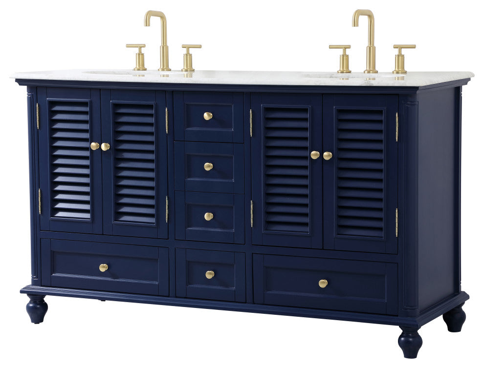 Rhett 60" Double Bathroom Vanity, Blue