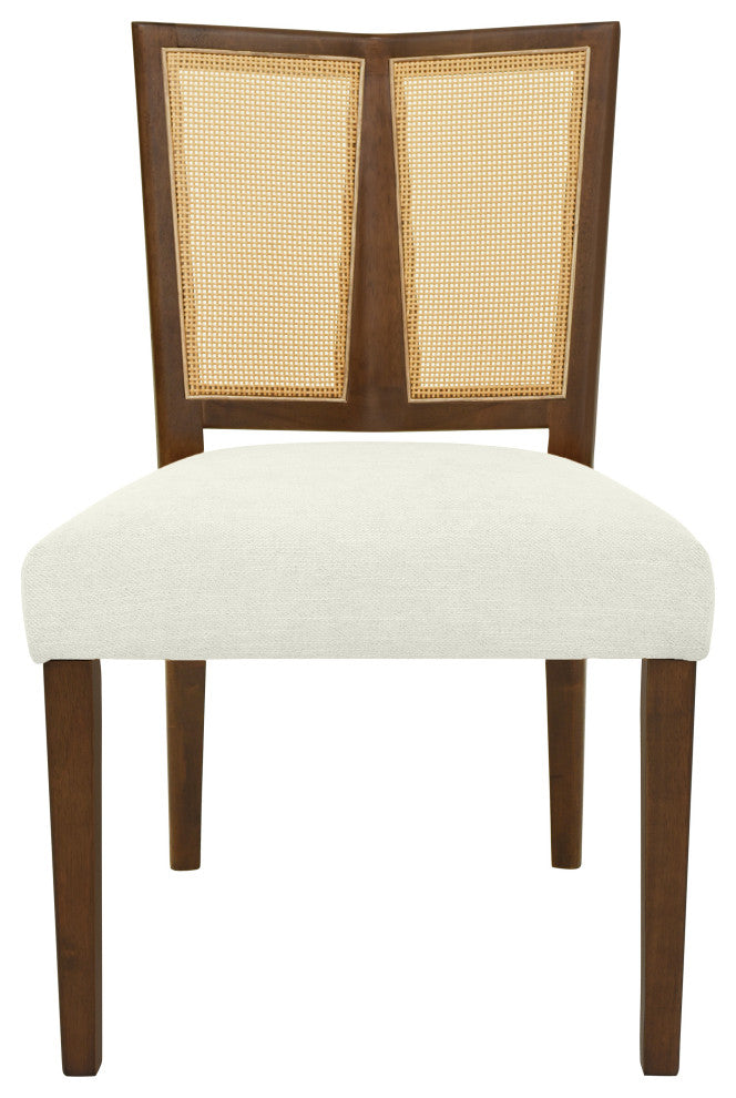 GDF Studio Rattan Dining Chairs, Rubberwood Frame, Set of 2, Walnut/Beige