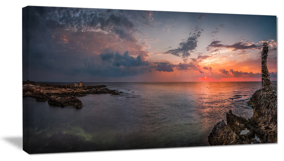 "Ancient Ruins And Beach Panorama" Oversized Beach Canvas Artwork, 40"x20"
