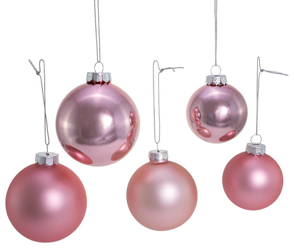 60-80MM Shiny and Matte Pink Glass Ball Ornaments, 20-Piece Set