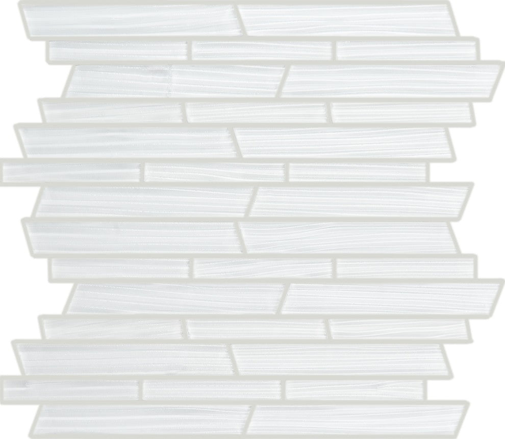 11.7"x11.7" Random Linear Crystal Glass Mosaic, Set Of 4, White River