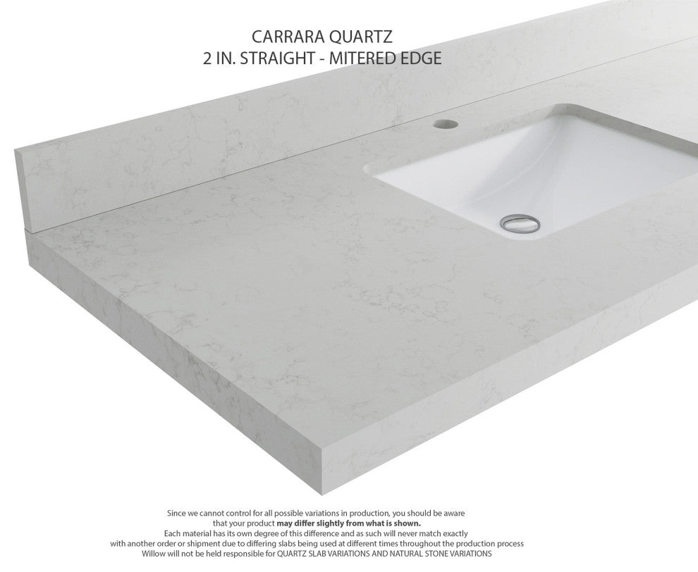 Boston 36" Right Offset Bath Vanity in Fine Grain 2" Carrara Quartz