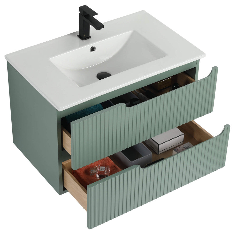 Citiscape Bath Vanity, Textured Drawer Fronts Sink Included, Mint Green, 30"