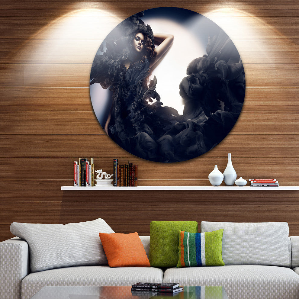Fashion Woman In Black Smoke, Portrait Art Round Wall Art, 36"