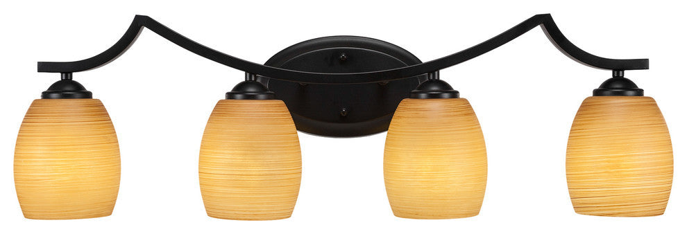 Zilo 4 Light Bath Bar, Matte Black Finish, 5" Cayenne Linen Glass