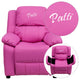 Personalized Deluxe Padded Hot Pink Vinyl Kids Recliner with Storage Arms