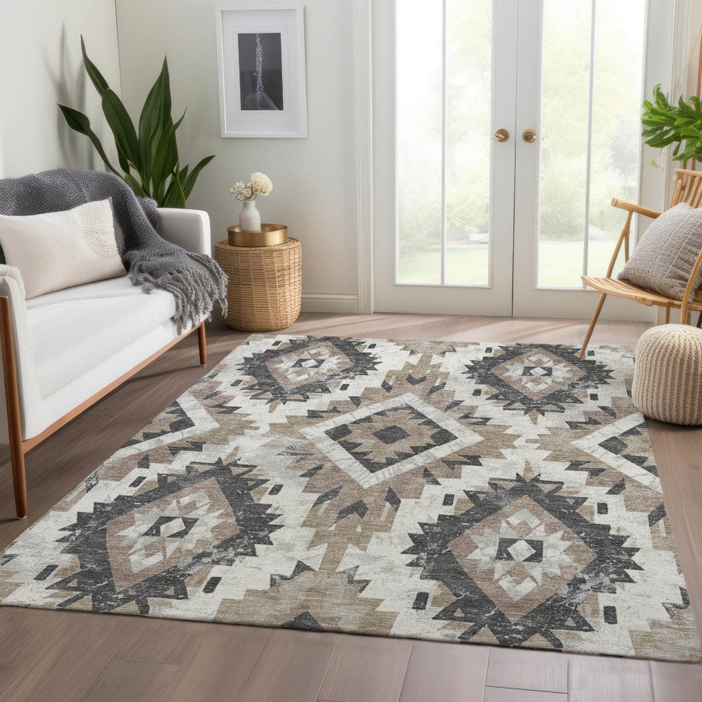 Machine Washable Indoor/Outdoor Chantille ACN1878 Taupe 5' x 7'6" Rug