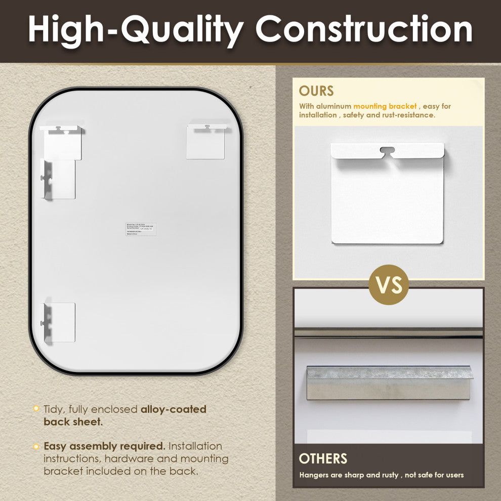 Trielle Rectangular Framed Bathroom Wall Mirror, Gunmetal, 24"