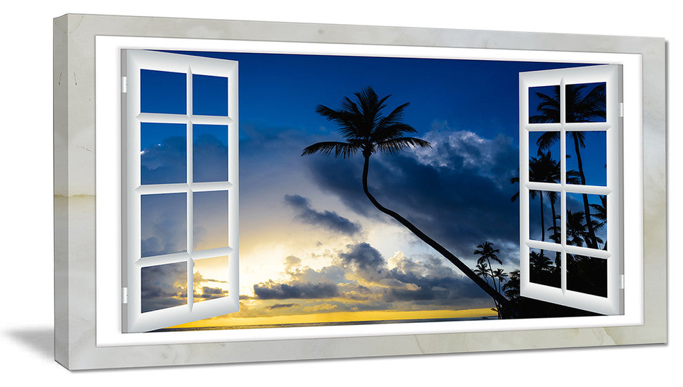 "Window To Beach With Coconut Palms" Landscape Art Wall Art, 1 Panel, 60"x28"