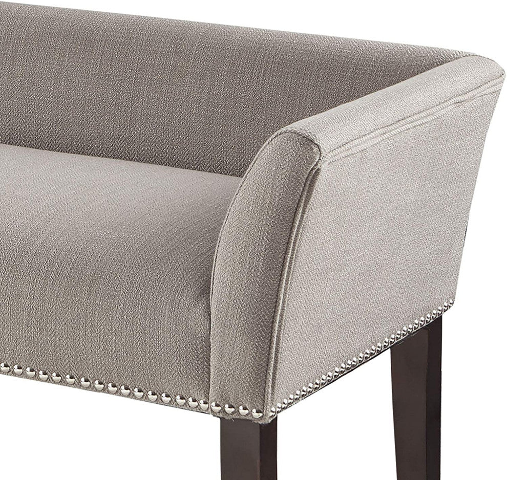 Modern Dining Bench, Espresso Legs and Grey Polyester Upholstered Seat