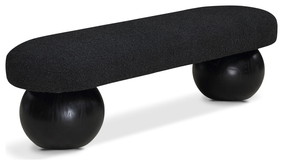 Meridian Furniture Bowie Boucle Fabric Upholstered Bench, Black, Black Finish