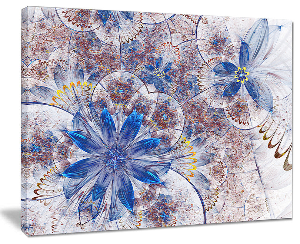 "Blue Brown Grungy Floral Shapes" Floral Wall Art Canvas, 20"x12"