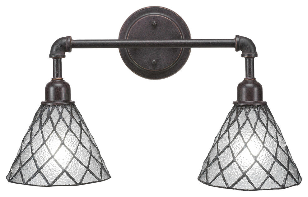 Vintage 2 Light Bath Bar, 7" Diamond Ice Art Glass