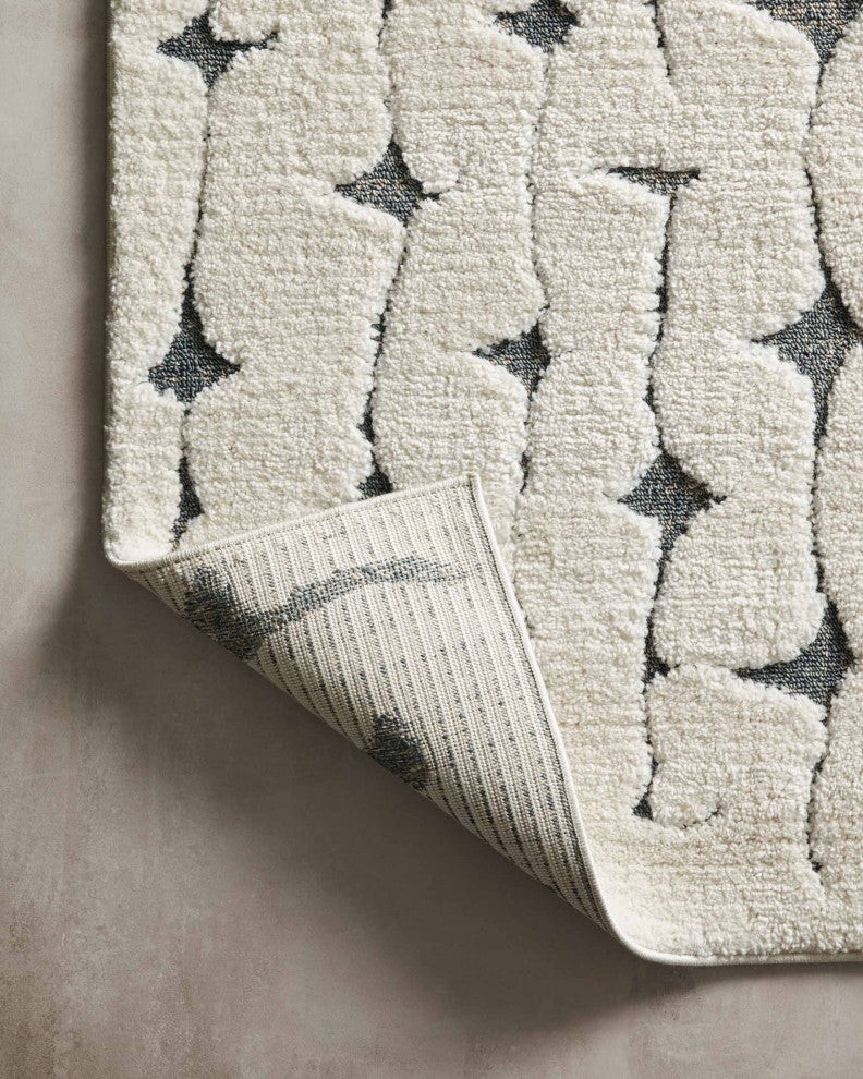 Textural Geometric Hagen Area Rug, 3'-7" X 5'-7", Hag-04 White / Navy