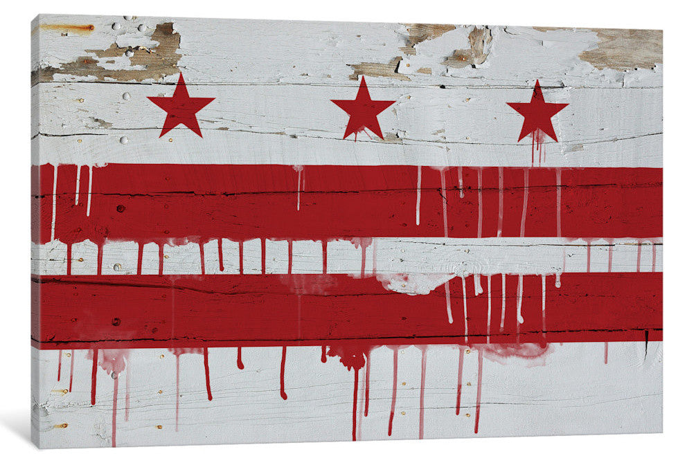 "Washington, D.C. Paint Drip City Flag on Wood Planks" by iCanvas, 18x12x1.5"