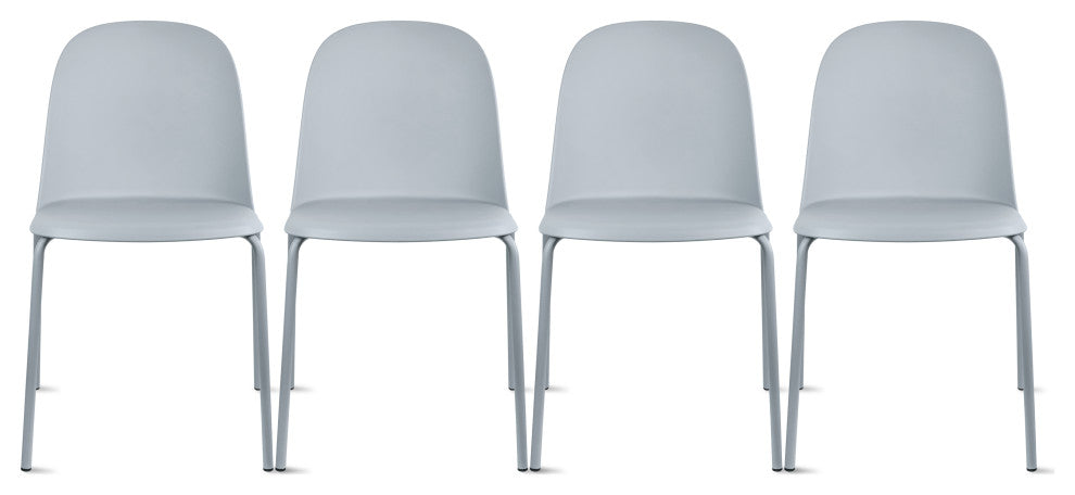 Set of 4 Stackable Modern Dining Stacking Chairs Plastic Metal Chrome Legs, Gray