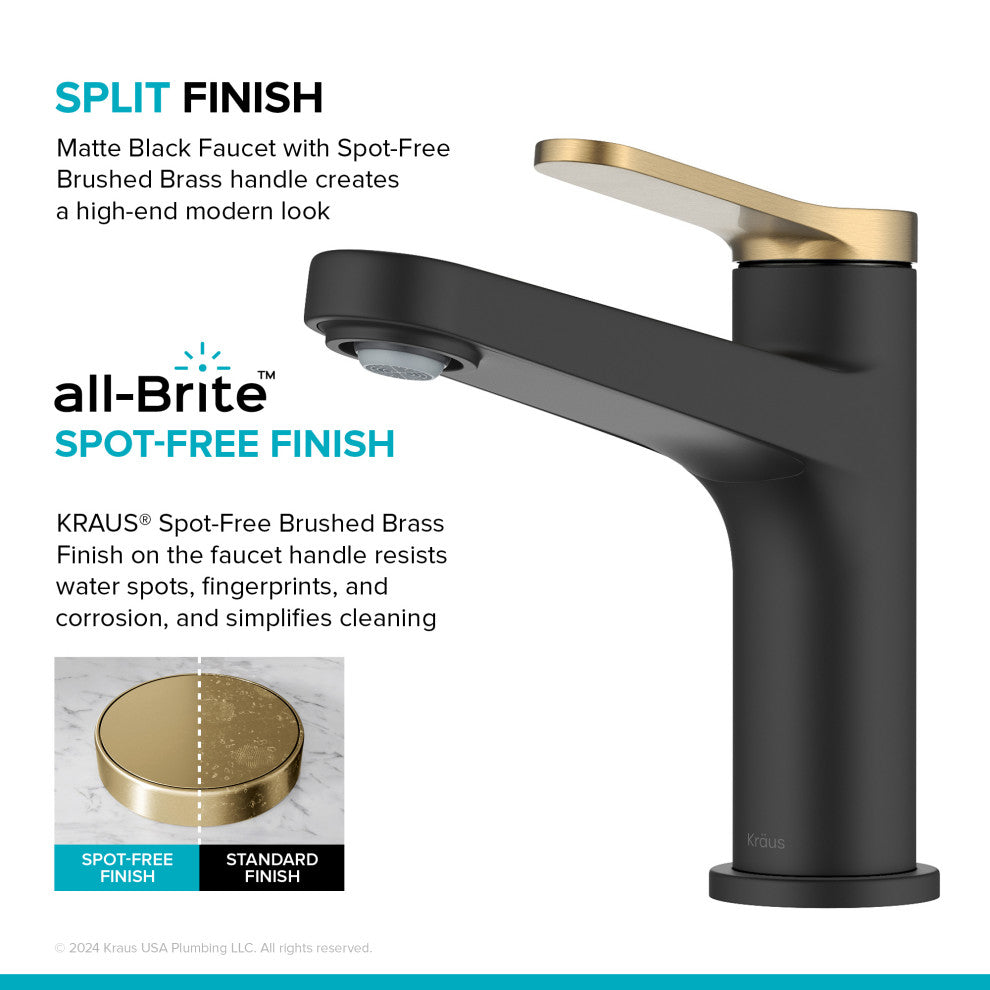 KRAUS Indy Single Handle Basin Bathroom Faucet Spot Free BBMB, Pop Up Drain