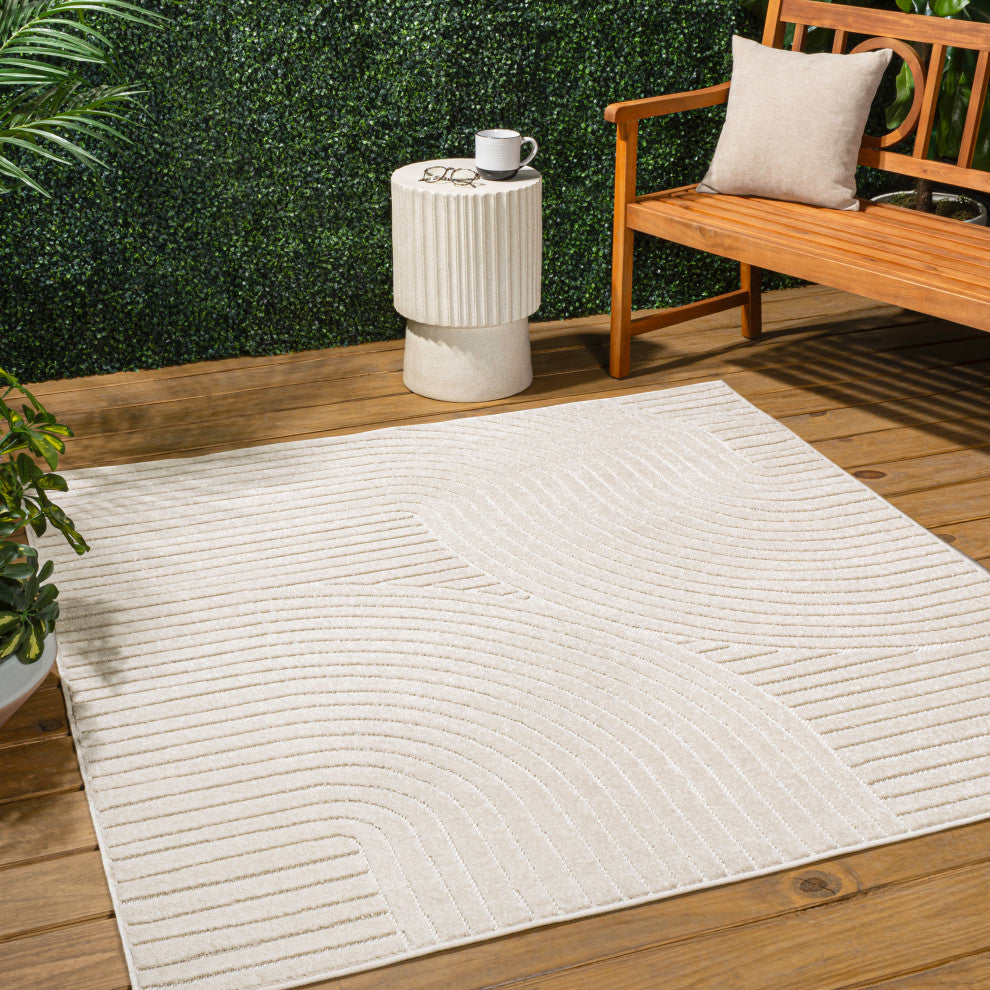 Hallie High-Low Minimalist Curve Geometric Indoor/Outdoor Area Rug