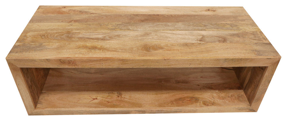 Keli 58" Mango Wood Coffee Table Open Cube 1 Shelf Natural Brown