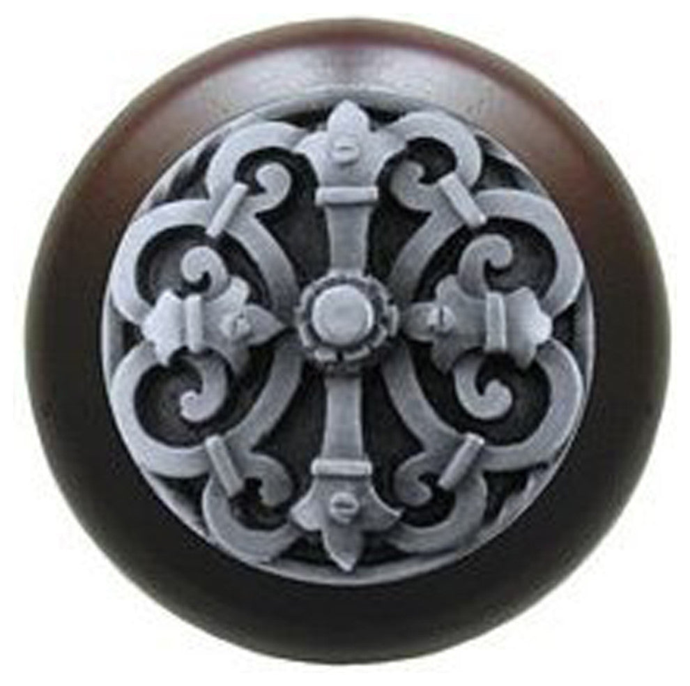Chateau Wood Knob, Antique Brass, Dark Walnut Wood Finish, Antique Pewter
