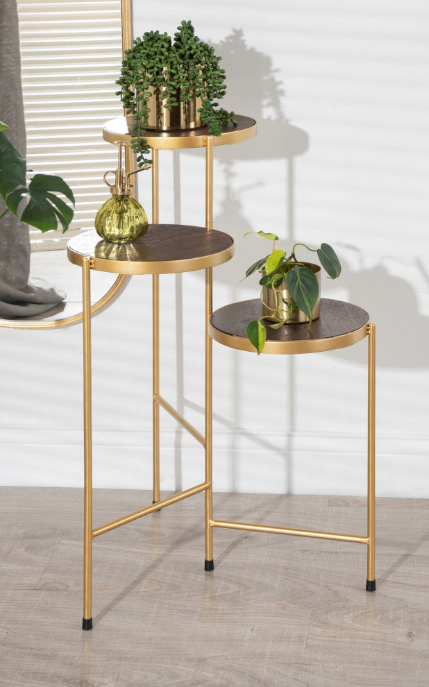 Fields Tri-Level Metal Plant Stand, Walnut Brown 10x10x30