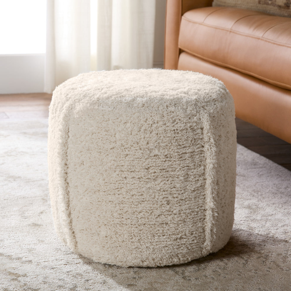 Vibe Living Kore Handmade Solid Cream Cylinder Pouf