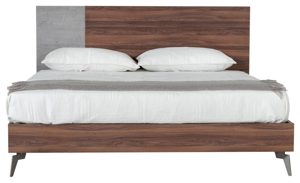 Nova Domus Palermo Italian Faux Concrete and Noce Bodrum Bed, Eastern King