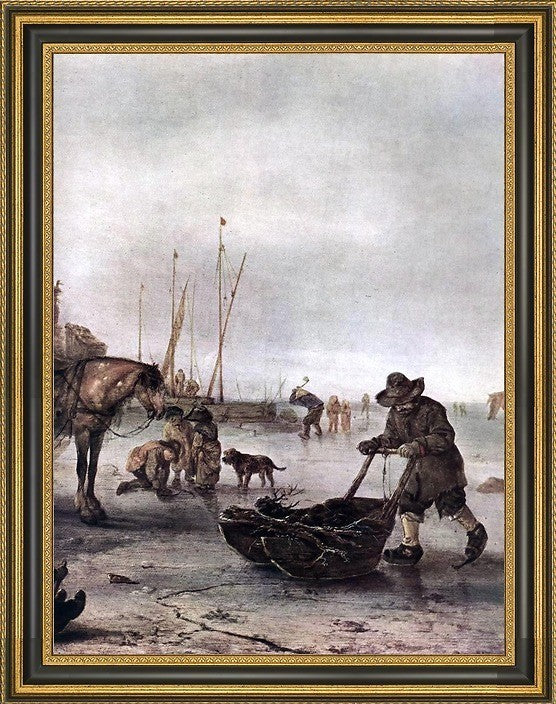 Isaac Van Ostade Winter Landscape Framed Premium Canvas Print, 18"x24"