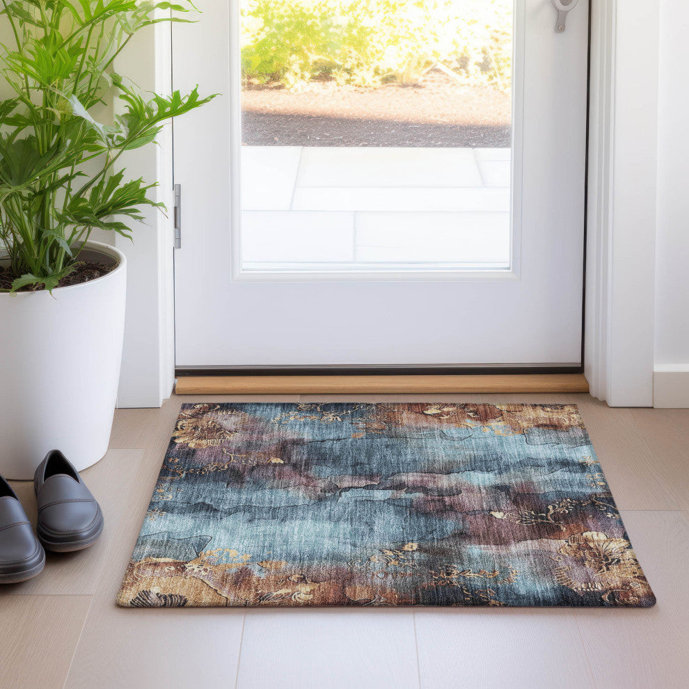 Machine Washable Indoor/Outdoor Chantille ACN1869 Blue 1'8" x 2'6" Rug
