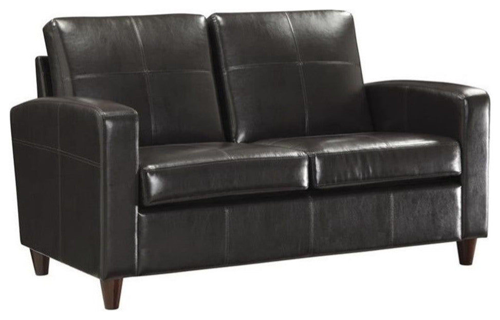 Espresso Brown Bonded Leather Loveseat With Espresso Finish Legs