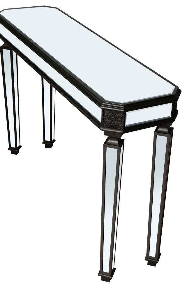 GDF Studio 48" Vintage Mirror Console Table, Wood Grain Carving, Black/Silver