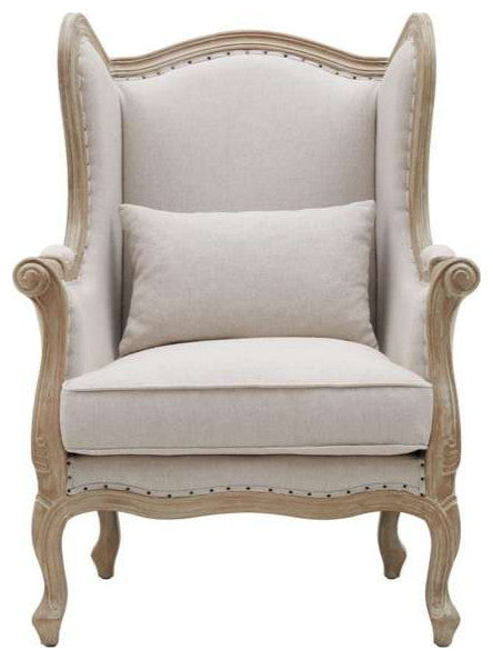 Guinevere Wingback Chair, Light Sand and Burlap
