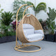 LeisureMod Mendoza Light Brown Wicker Hanging Double Egg Swing Chair, Light Gray