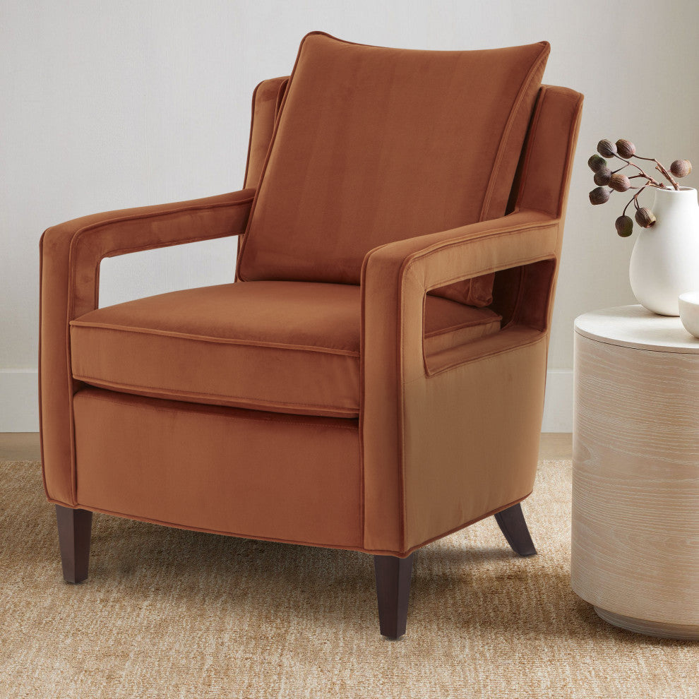 Questa Mid Century Velvet Accent Arm Chair, Burnt Orange