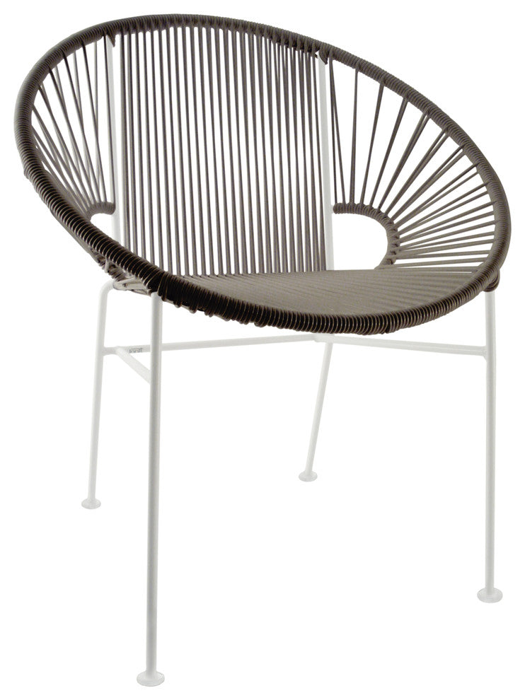 Concha Indoor/Outdoor Handmade Dining Chair, Gray Weave, White Frame