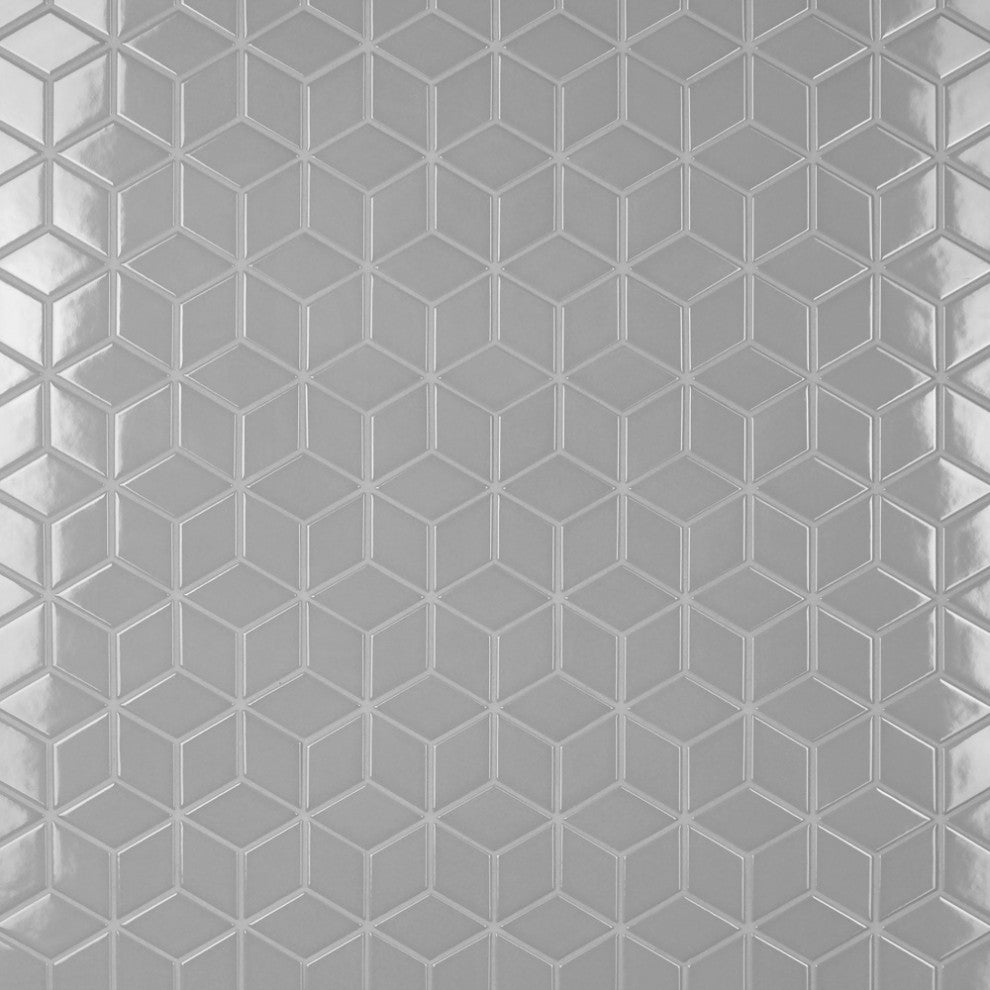 Metro Rhombus Mosaic Floor and Wall Tile, Glossy Light Gray