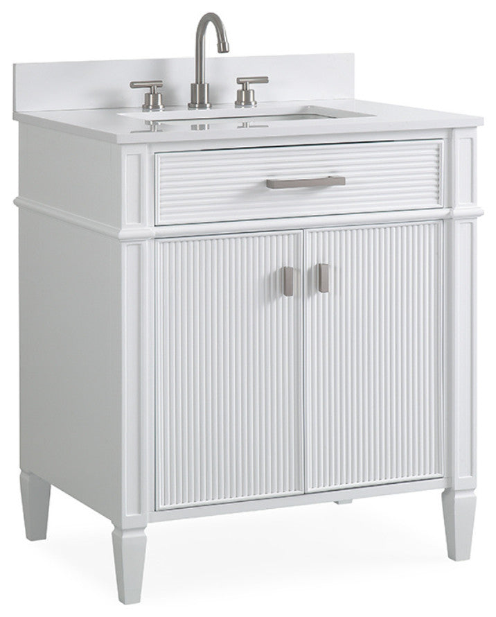30" Durand Modern White Bathroom Sink Vanity With Stone Counter Top