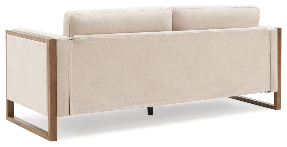 GDF Studio 79" Upholstered Fabric 3-Seater Sofa, Solid Wood Legs, Taupe
