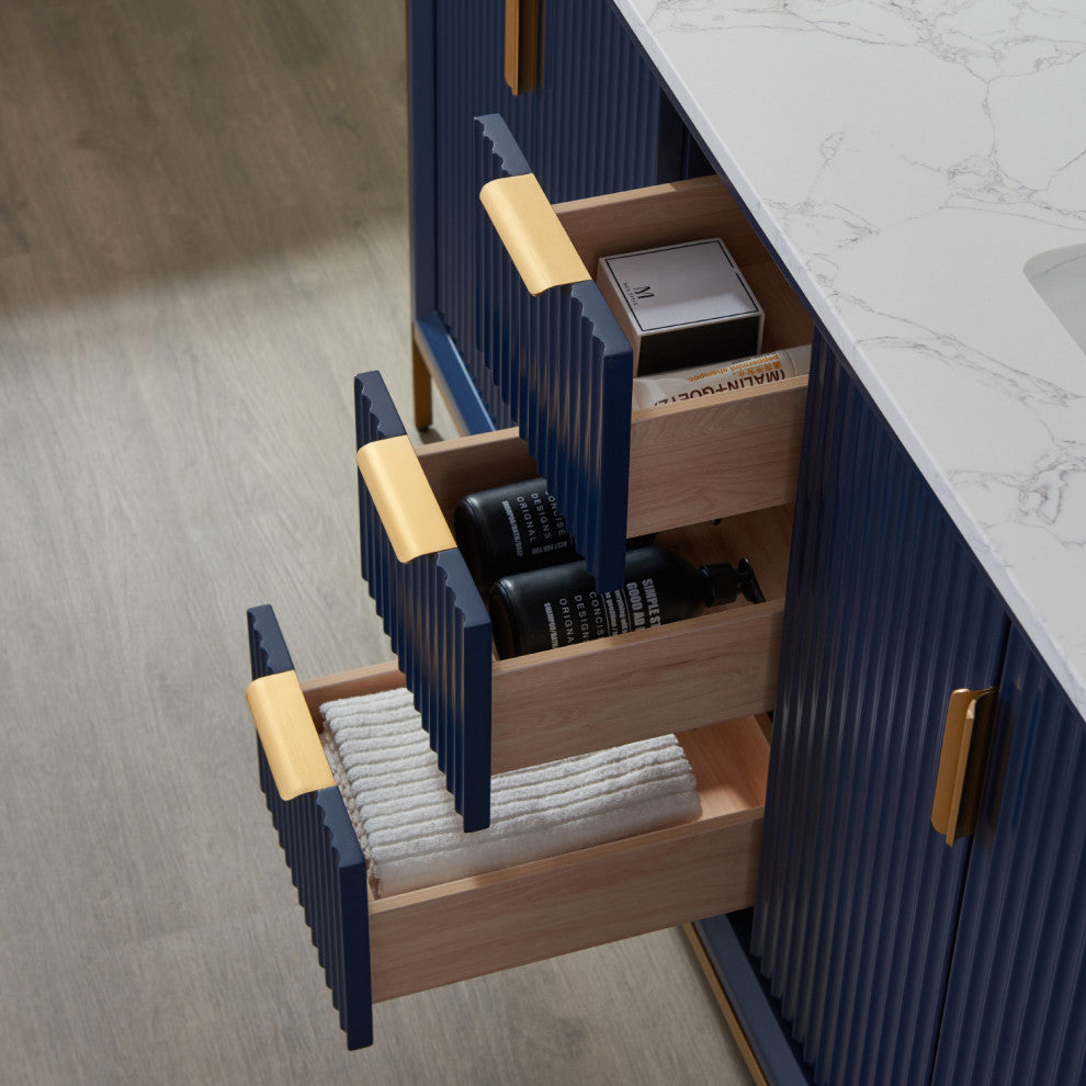 Granada Vanity With White Composite Stone Top, Royal Blue, 60", Without Mirror