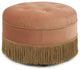 Yolanda 24" Upholstered Round Accent Ottoman, Peach Orange Velvet