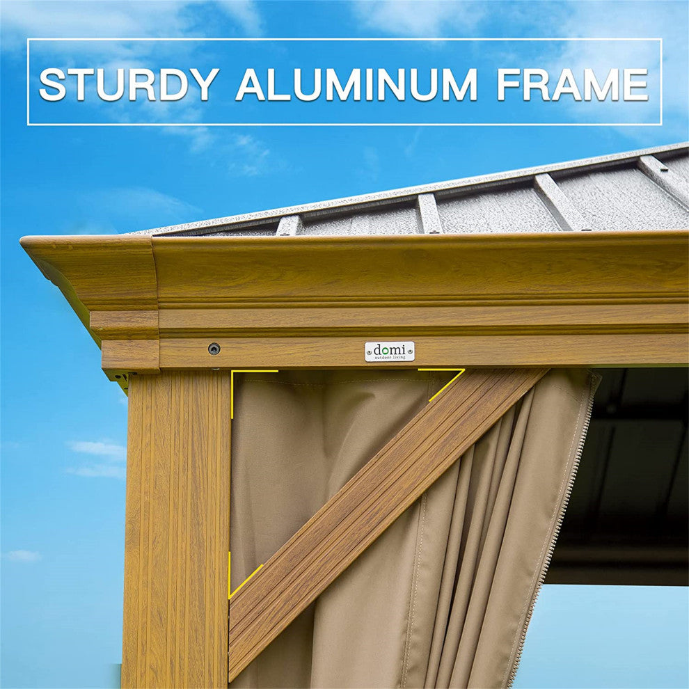 Hardtop Gazebo with Galvanized Steel Double Canopy, Yellow Brown