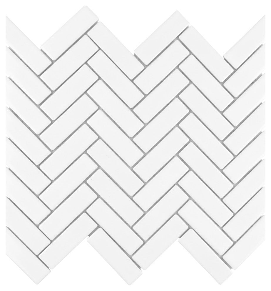 Metro Brick Herringbone Glossy White Porcelain Floor and Wall Tile